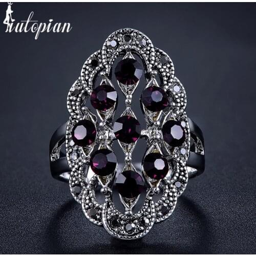 Iutopian Brand Hot Sale Vintage Retro Ring Anels For Women 5 Colors Antique With Shinning Crystal #1821
