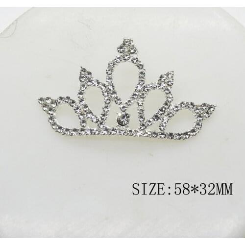 New 5pcs/lot 58*32MM Silver Artificial Crystal Metal Crown Flatback Plating for Girl Hairpin Accessories Craft Ribbon Decoration