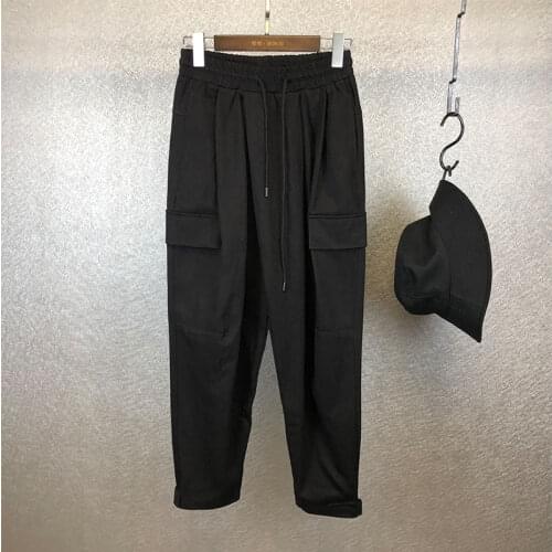 2020 autumn and winter new youth casual multi-pocket overalls trendy brand loose micro-span thickened harem pants foot pants