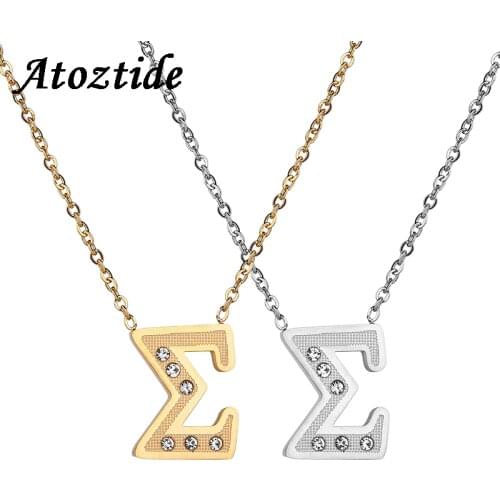 Atoztide Stainless Steel Lovely Greek Symbole Sigma Necklace For Women Gold Alphabet Letter Necklaces Friendship Gift