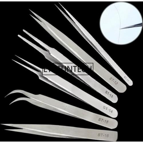 Stainless Steel Tweezers Professional Make Up Kit Curved Straight Graft Tweezers Eyelashes Extension F1375