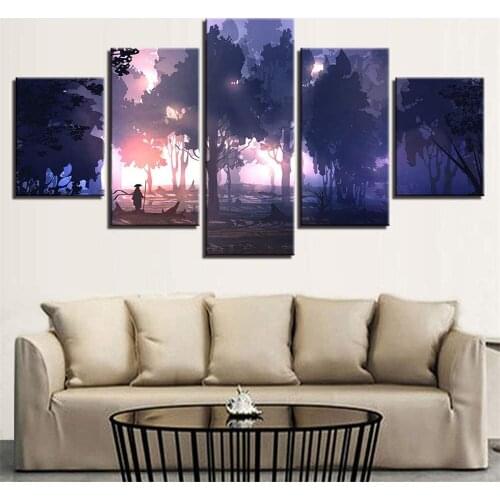 5 Piece Wall Art Canvas Paintings Anime Scenery Posters Forest River Home Modern Room Decor Living Room Decoration Pictures