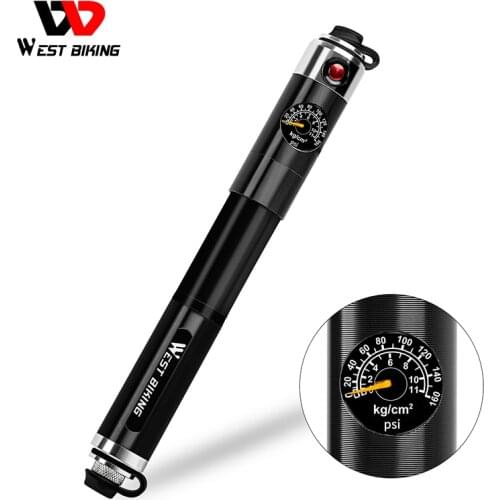 WEST BIKING Bicycle Pump Aluminum Alloy 160Psi Portable Hand Pump Gauge Hose Schrader Presta Cycling Air Inflator MTB Bike Pump