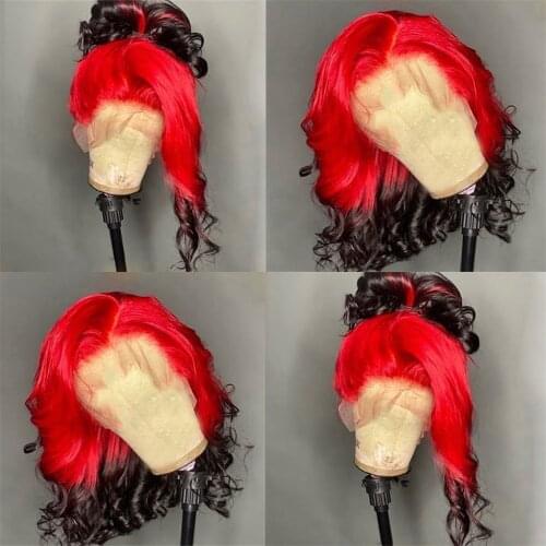 Preferred Short Human Hair Wigs Red pink Ombre Lace Front Wigs 13X4 Pre Plucked Remy Green Transparent Lace Wigs For Black Women
