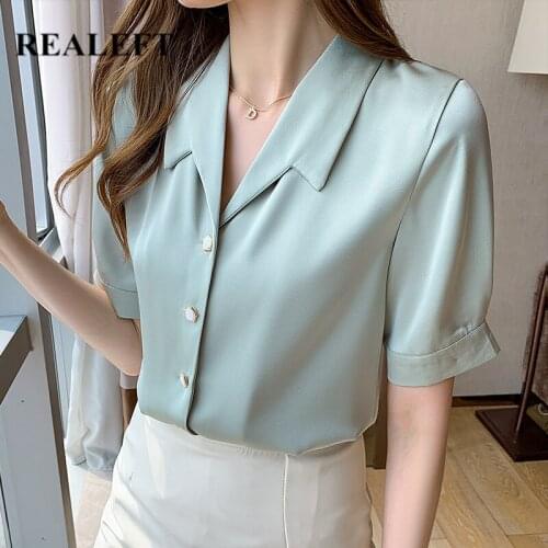 REALEFT Short Sleeve Blouses