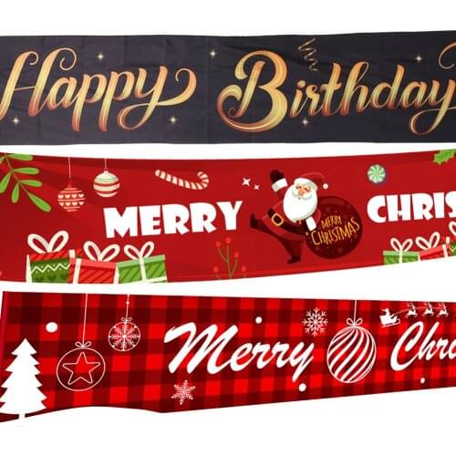 Merry Christmas Banner Happy Halloween Banner Decorations Birthday Scene CelebrationHome Decor Hanging Pulling Flag Curtain