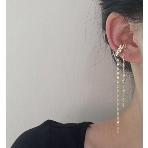 Korean Open Circel Clip on Earrings Fake Piercing Earcuff Long Chain Tassel Ear Cuff Earrings for Women Fashion Jewelry