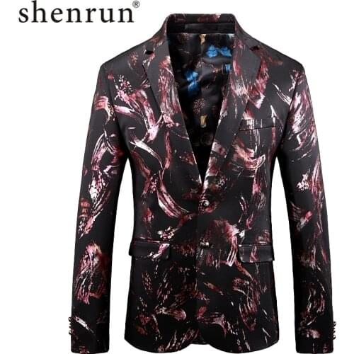 Shenrun Men Jacket Blazers Spring Autumn Suit Jackets Slim Fit Floral Casual Blazer Wedding Groom Stage Show Costume Singer Host