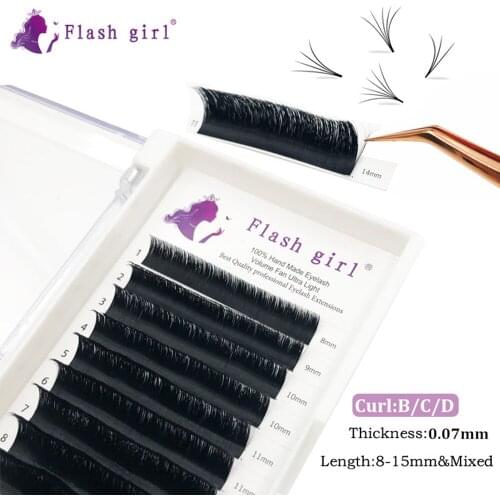 Flash girl Blooming Eyelash Extension0.07CD good quality Eyelashes Auto Fan Private Label Custom Package Box Auto Flowering