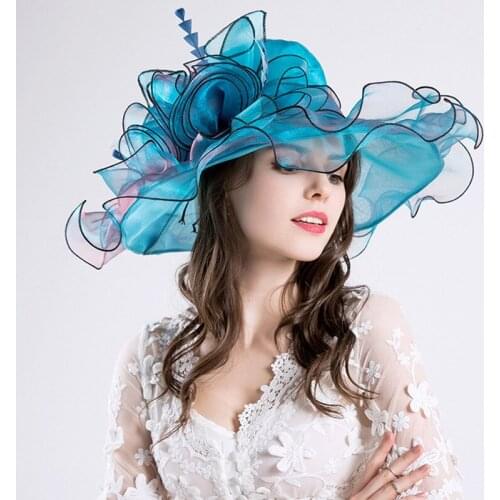 Sun Fedoras Hat European American Summer Fashion Women Hats Dinner Church Flower Yarn Cap Seaside Sunscreen Beach Caps H6530