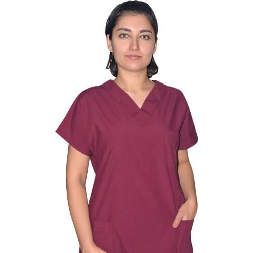Burgundy Color Polyester cotton solid color uniforms beauty salon nursing uniforms lab uniforms pet shop uniforms work clothes