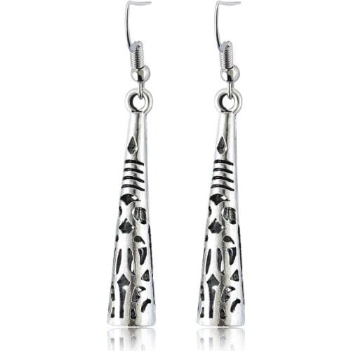 Vintage Bohemia Figures Hollow Columnar Silver Plated Women boho Dangle Earrings Drop Earrings