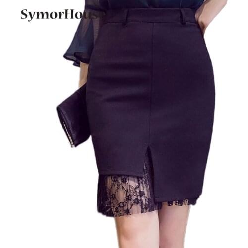 New arrival Black lace patchwork Skirts Spring Summer Solid Slim Office Lady Skirt Casual New Fashion High Waist Pencil Skirts