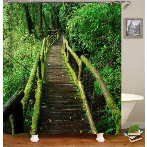 Green Forest Scenery Shower Curtains Flowers Plant Swan Spring Landscape Bath Curtain Waterproof Bathroom Decor Polyester Cloth