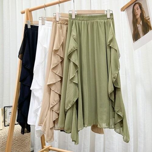 Women Skirt 2021 Drawstring Trouser Elegant High Waist Irregular Loose Pure Color Spring summer Female Pant Skirt