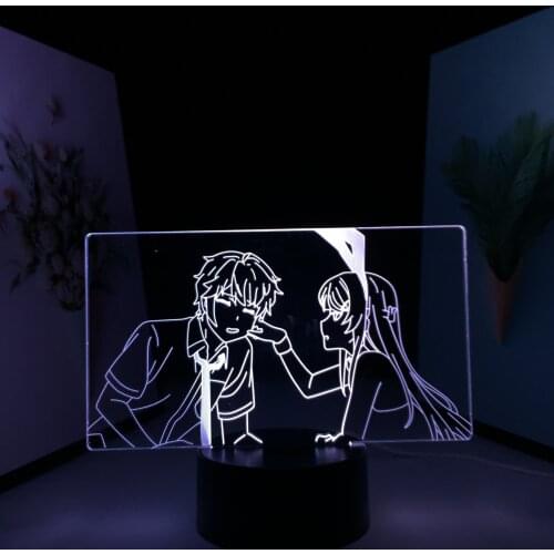Girl Pinched The Boy Face 3D Lamp Anime Figure Black Base Acrylic Light Guide Plate for Children Couple Festival Birthday Gifts