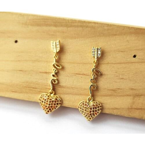 5 Pairs Top Quality brown CZ Cubic Zirconia Micro Pave Earring Gold Color heart shape Earring fashion female women jewelry ER921