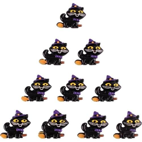 50pcs Halloween Black Cat Riding a Broom Resin Scrapbooking Hair Bow Clip Center Crafts Embellishment Charms Cabachons