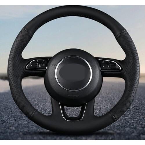 DIY Black Faux Leather Car Accessories Steering Wheel Cover For Audi A6L Q5 A4L A3 A8L A1 A5 Q3 A7 Non-slip And Breathable