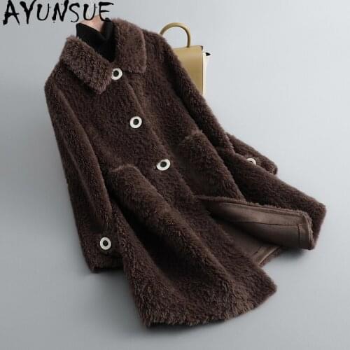 AYUNSUE Winter Sheep Shearling Coat Women Autumn 2021 Fur Coats Female Real Wool Jackets Korean Casacos Femininos Inverno Gxy185