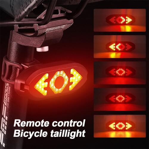 USB Rechargeable Wireless Bike Taillight Remote Safety Warning Turn Signal Cycling Rear Lamp with Built-in Battery