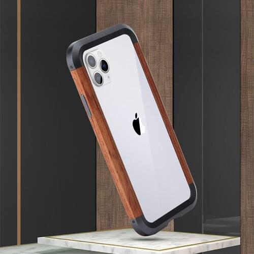 Real Wood Phone Case For iPhone11 Pro 11 Pro Max Luxury Hard Metal Cover Aluminum Protective Bumper Phone Case For iPhone XS XR