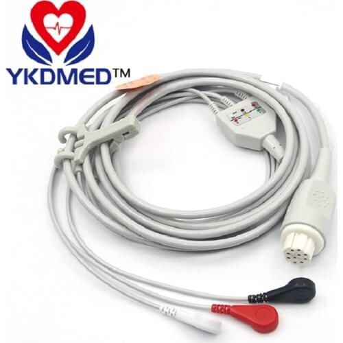 Datex 10pin one-piece 3-lead ECG cable with AHA snap for patient monitor,medical TPU,CE&ISO13485,free shipping