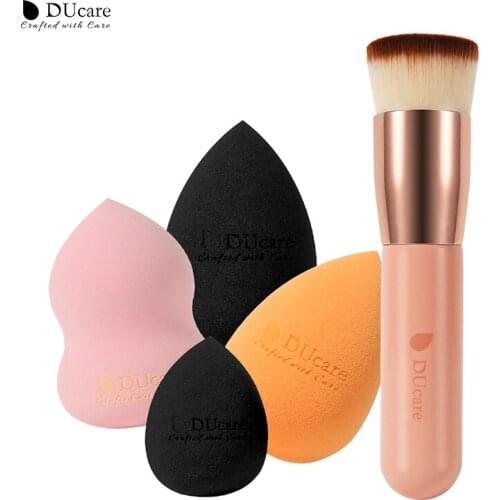 DUcare Foundation Brush with Makeup Sponges Flat Top Kabuki Brush Synthetic Professional Liquid Blending Powder Makeup Blender