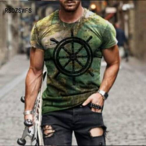Summer Mens T-Shirt European And American Fashion Marine Style Anchor 3D Printed Clothes Loose Large Size Quick-Drying T-Shirt