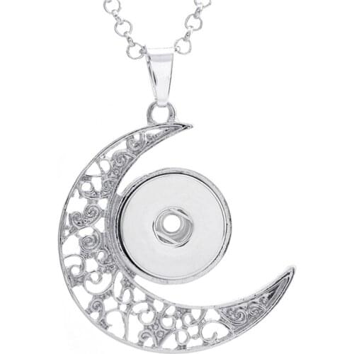 Hot sale XL0043 hollow Moon charm Metal snap Pendant necklace fit 18mm snap buttons fashion DIY Fittings for snap jewelry