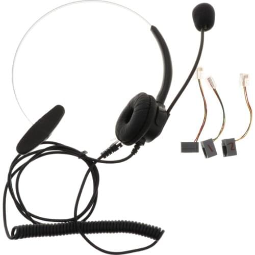 Call Center Monaural Office Phone Headset & Coiled Cable RJ9 Plug For Avaya