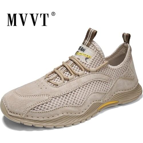 MVVT Large Size 39-47 Fashion Sneakers Mens Casual Shoes Suede + Mesh Breathable Summer Footwear Man Good Quality