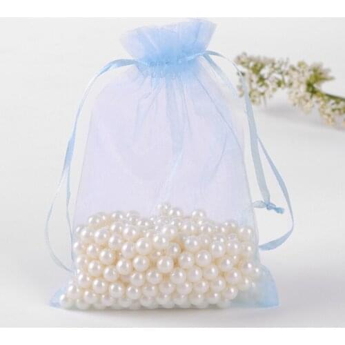 17x23cm Blue Drawable Organza Jewelry Bags Wedding Favor Gift Bags Christmas Packaging Organza Sachet 100pcs/lot Wholesale