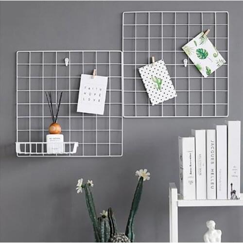 Multi-Function Iron Organizer Holder Metal Grid Decor Photo Frame Wall Art Display Mesh Storage Shelf Rack 1pcs