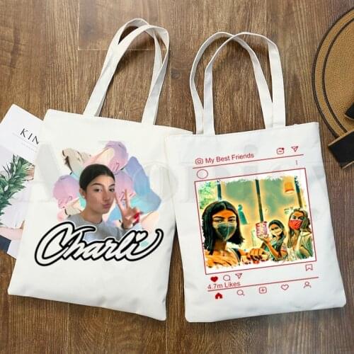 Ice Coffee Splatter Charli DAmelio Ulzzang Print Reusable Shopping Women Canvas Tote Bags Eco Shopper Shoulder Bags