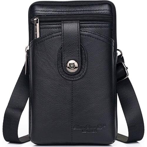 Fashion Men Genuine Leather Belt Hook Fanny Waist Pack trend Travel High Quality Brand Crossbody Bags Phone Case wallet