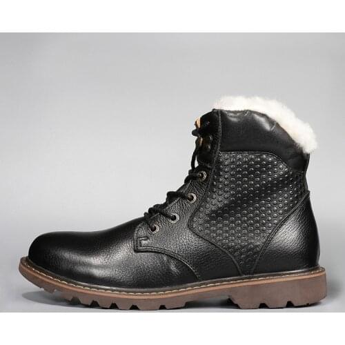 Natural Wool Men Winter Boots Size 36~48 Warmest Genuine Leather Russian Style Men Snow Boots #YM1570