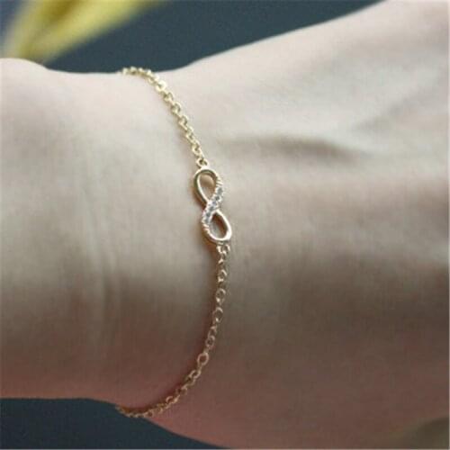 2020 New Fashion Infinity Bracelet for Women Gold Color Crystal Stones Bracelet Number 8 Chain Bracelets bileklik Wholesale