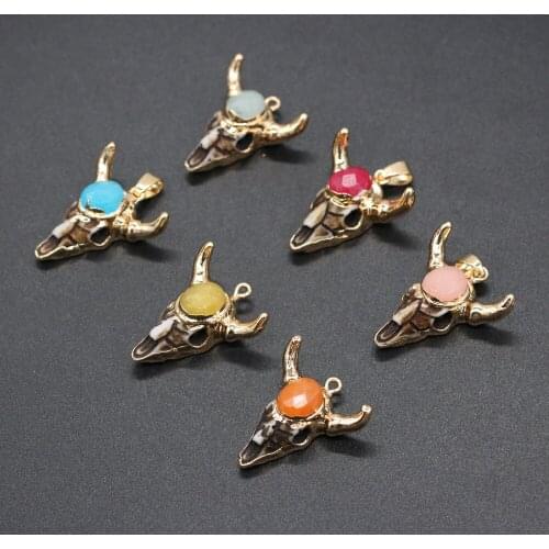 1PC Natural Stone Bull Head Shape Bull Bone with Semi-precious Pendant Charms for DIY Necklace Jewelry Making Exquisite Gift