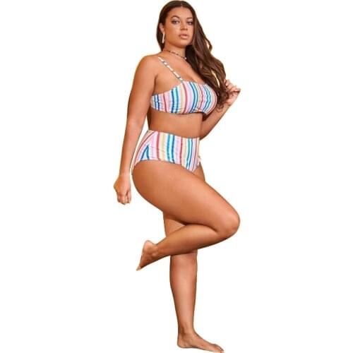 2021 New European and American Fat Woman Womens Seperated Swimwear High Waist Split Bikini Womens Swimwear