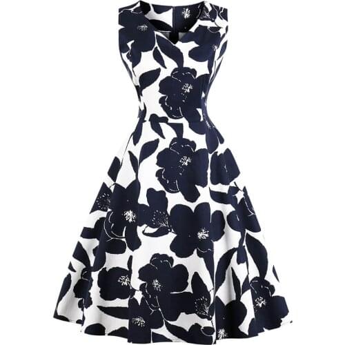 Retro Floral Dress 2021 New Summer Cotton Women Clothing Sexy V Neck Black White Plus Size Vintage Dresses VD0700
