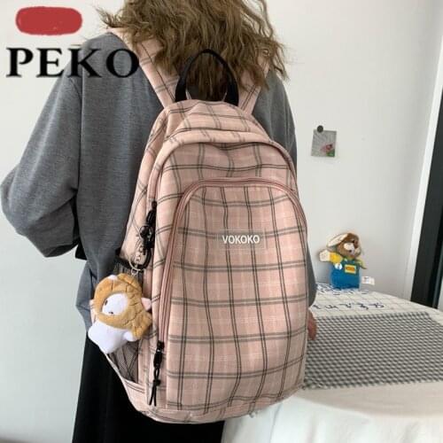 Japanese Lattice Vintage Girl Large-capacity Backpack Ins College Style Backpack Female Junior and High School Student Schoolbag