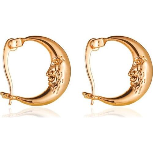 1 Pair Moon Earrings For Women Fashion Crescent Half Moon Face Studs Abstract Earrings Gold Color Earrings Jewelry