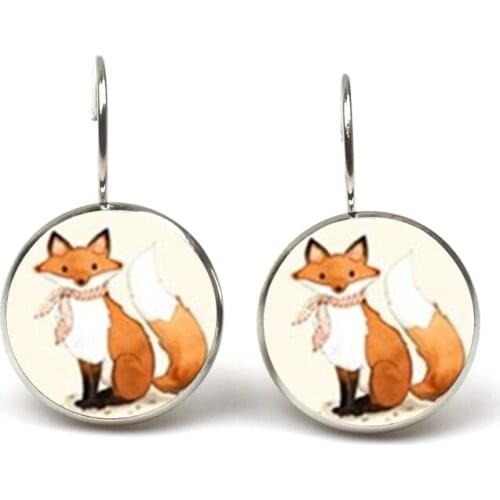2019 New listing cartoon fox Dangle earrings woodland bio round jewelry glass dome lovely animal earrings Vintage wholesale
