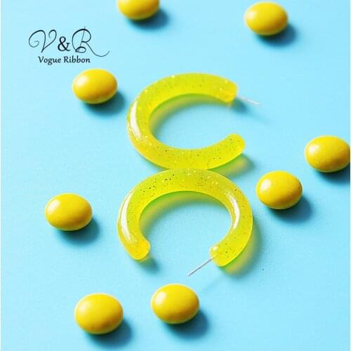 Post C-Hoop, Transparent/ Neon Yellow 2019 Minimalist Simple Fashion Earring