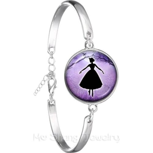 Ballerina Silhouette 18mm Glass Dome Bracelet Dancing Ballerina Silver Plated Chain Bangle For Women Beatiful Jewelry Gift