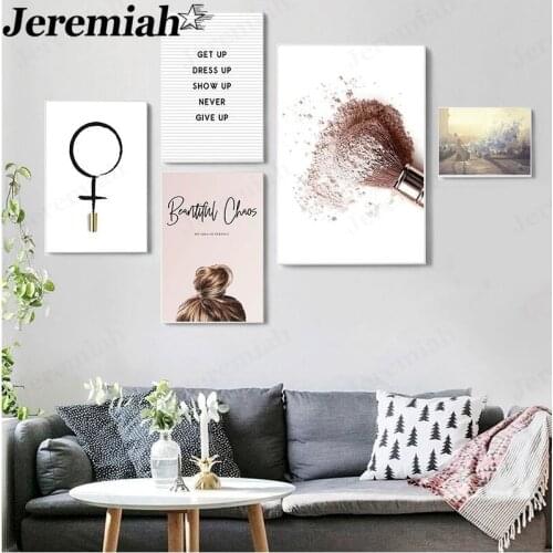 Modern Fashion Canvas Poster Makeup Brush Girl Letter Painting Wall Art Nordic Minimalist Girl Room Home Decoration