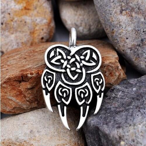 Vintage Nordic Knot Bear Paw Pendant Retro Viking Rune Animal Claw Totem Talisman Mens Necklace