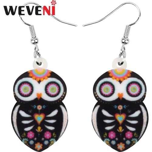 WEVENI Acrylic Halloween Floral Owl Earrings BigCute Animal Dangle Drop Jewelry For Women Girls Teen Classic Festival Accessory