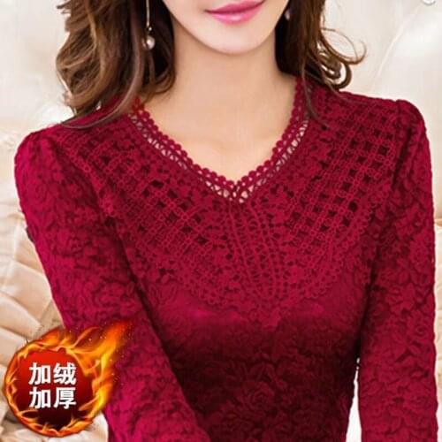 Women Blouse Long Sleeve Lace Shirt Top V-neck Autumn Winter plus Size Womens Clothes Blouse Shirts Ropa De Mujer